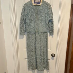 Chic Vintage Lace Midi Dress with Jacket - Soft Green